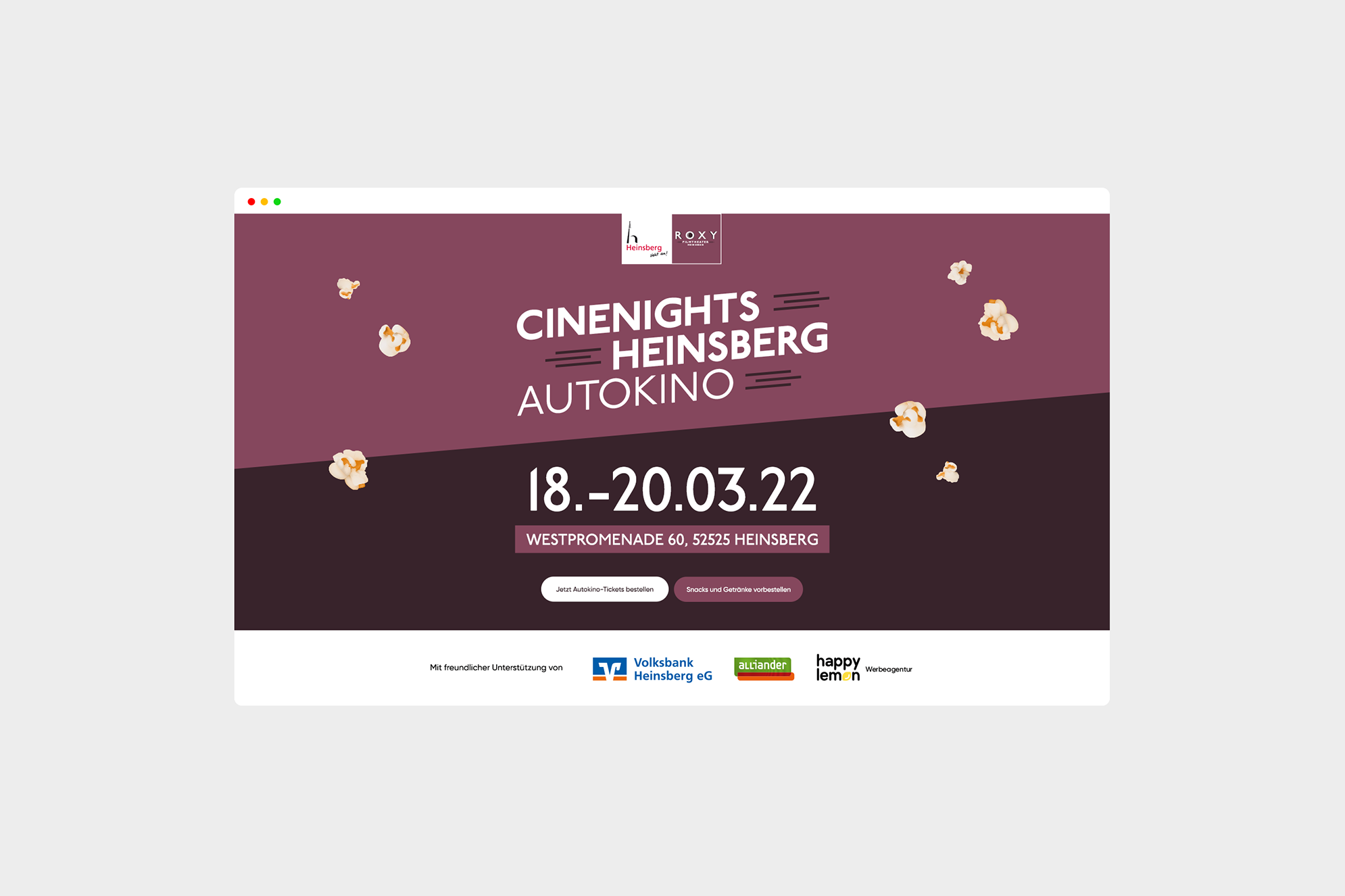 Cinenights Heinsberg Autokino Webseite