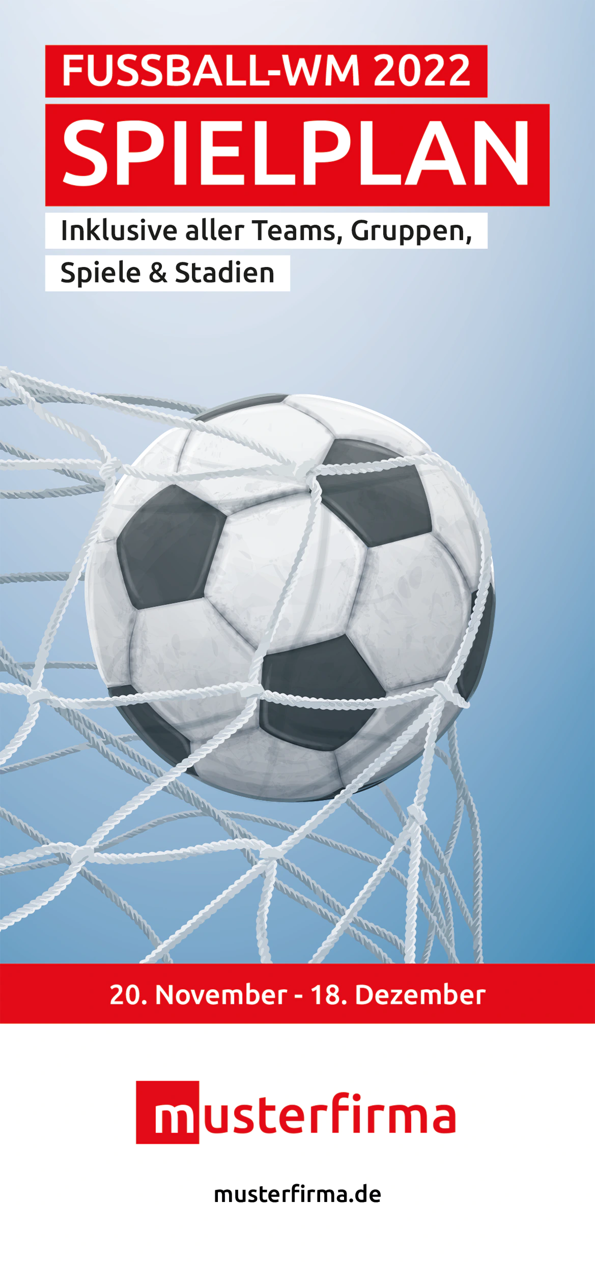 WM 2022 Katar Spielplan Planer DIN Lang Design Falzflyer mit eigenem Logo